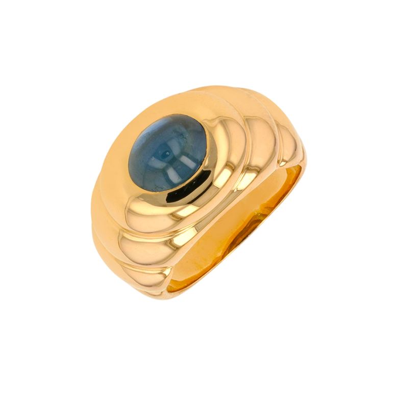 Bague vintage saphir cabochon 3.56 carats or jaune 18.39g Comme neuf -  reconditionné disponible sur Gemme Les Bijoux